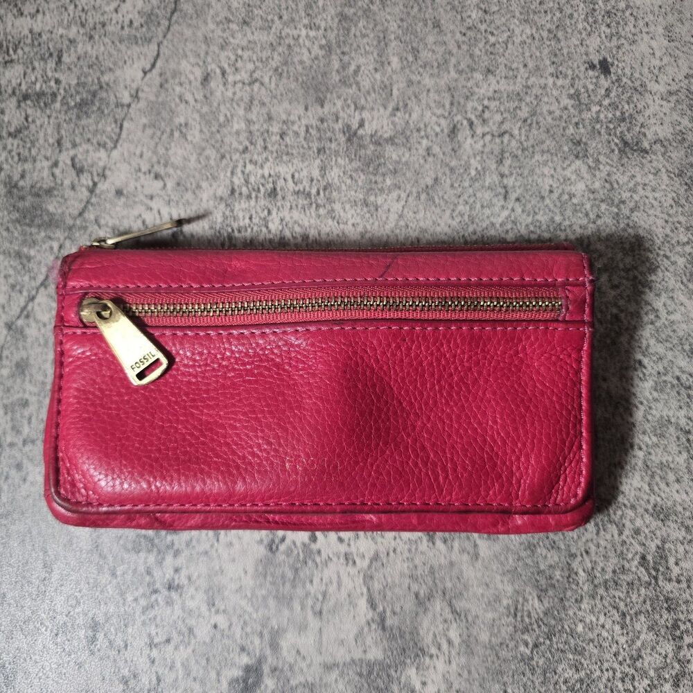 Fossil Wallet Erin Tab Multifunction Leather Clutch Dark Pink Red ***Read